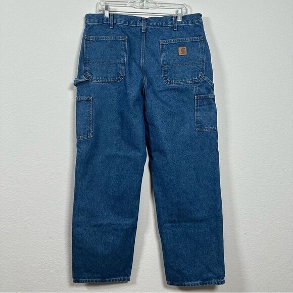 Carhartt Jeans Mens 38 X 32 Denim Double Knee Loose Original Medium Wash B73 DST - Picture 2 of 7